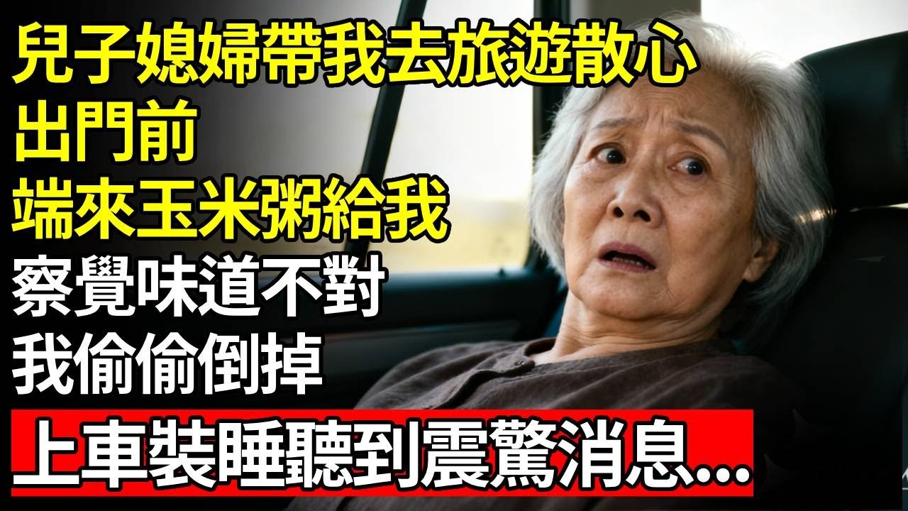 兒子媳婦帶我去旅遊散心，出門前端來玉米粥給我，察覺味道不對，我偷偷倒掉，上車裝睡聽到震驚消息#養老#退休金#不肖子孫#老年生活