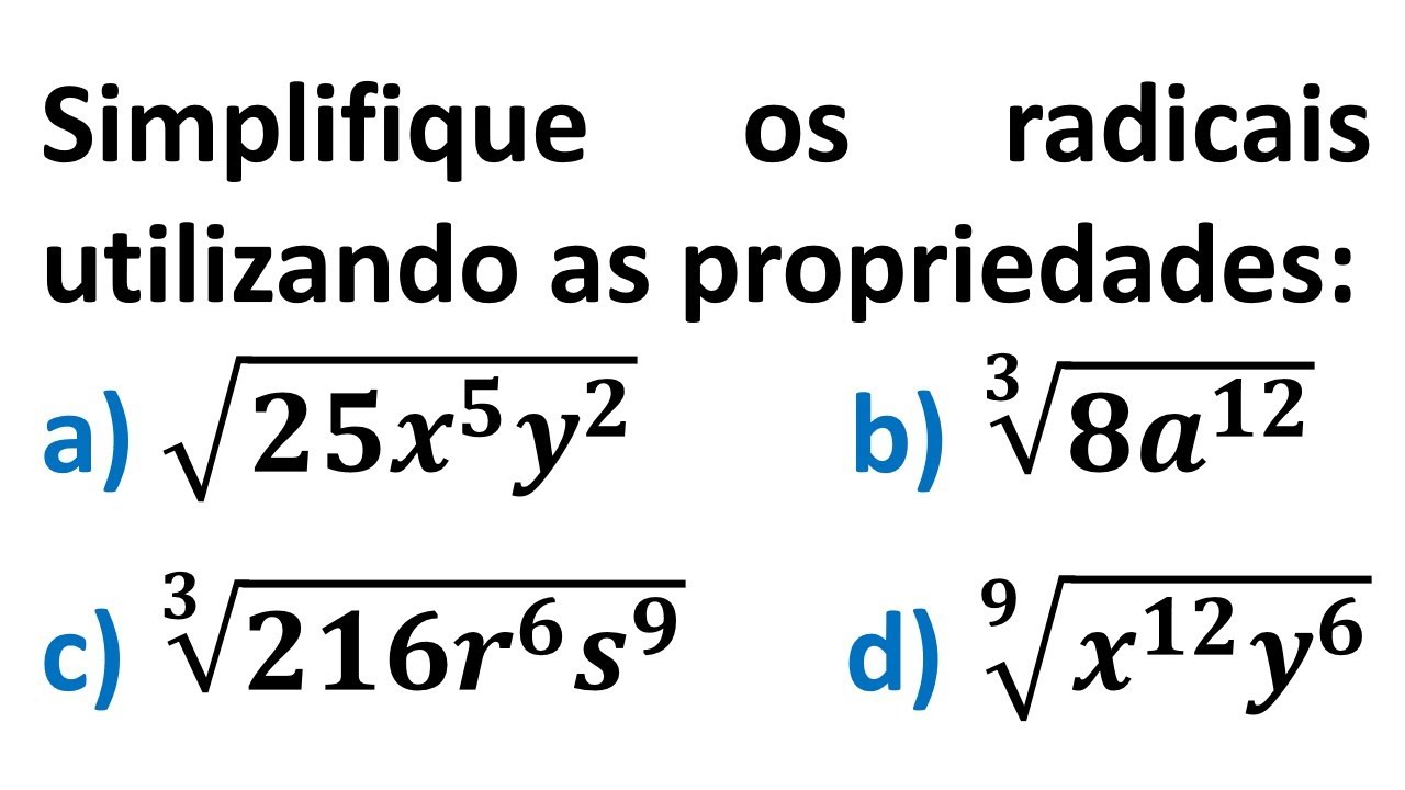 Exercícios sobre simplificação de radicais - Toda Matéria