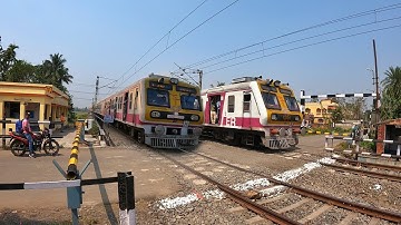 Rarest Train Crossing : Similar Model ICF Medha Emu Local Speedy Crossing At Railway Gate