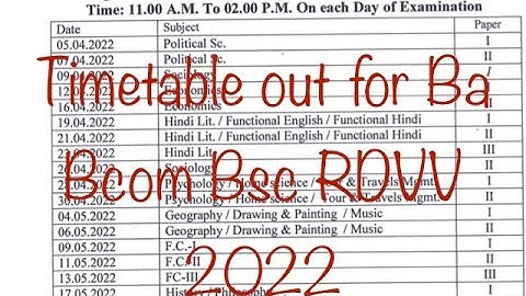 Rdvv BA Bsc Bcom -2 & 3  year exam timetable 2022