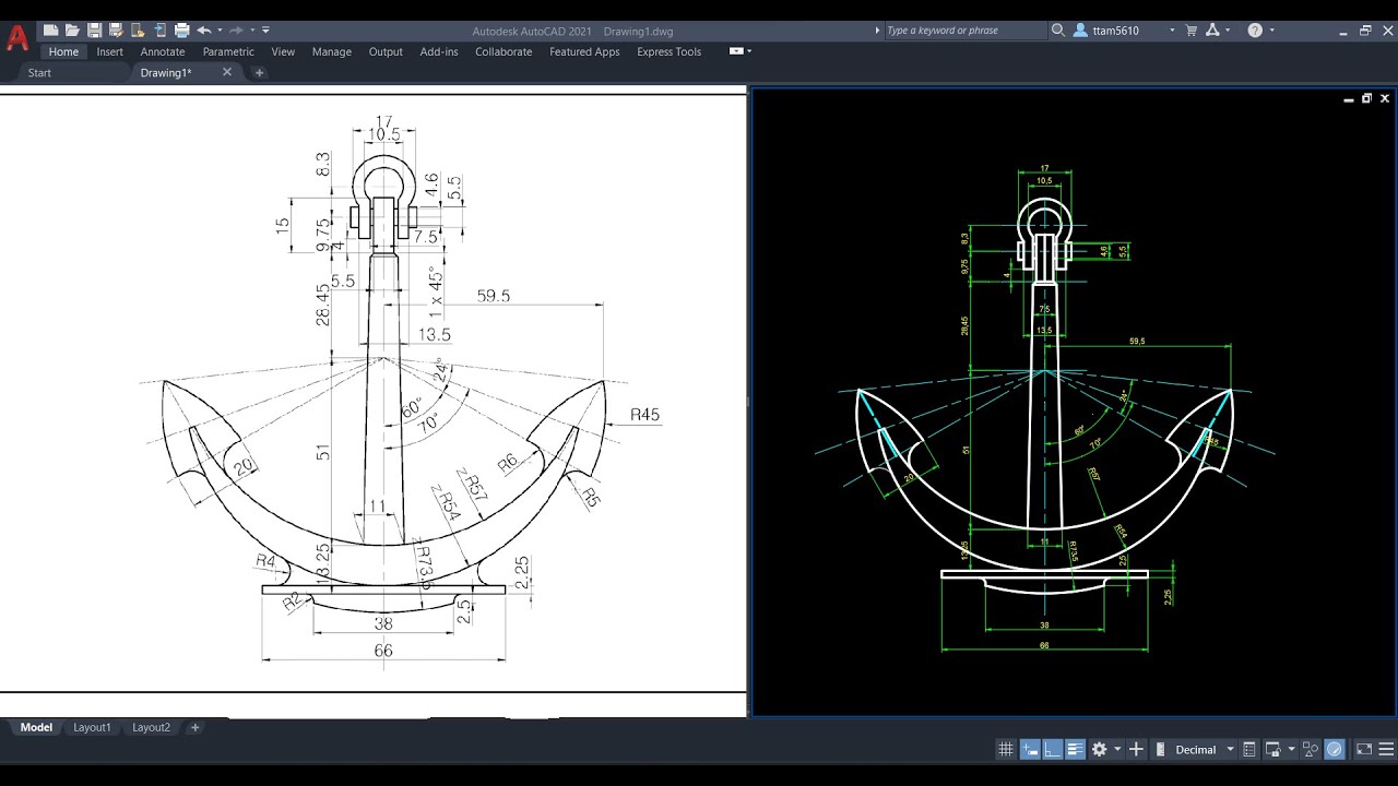 Luyện vẽ Autocad part 5: Phương pháp vẽ hình học cơ bản - Vẽ mỏ neo 2D ...