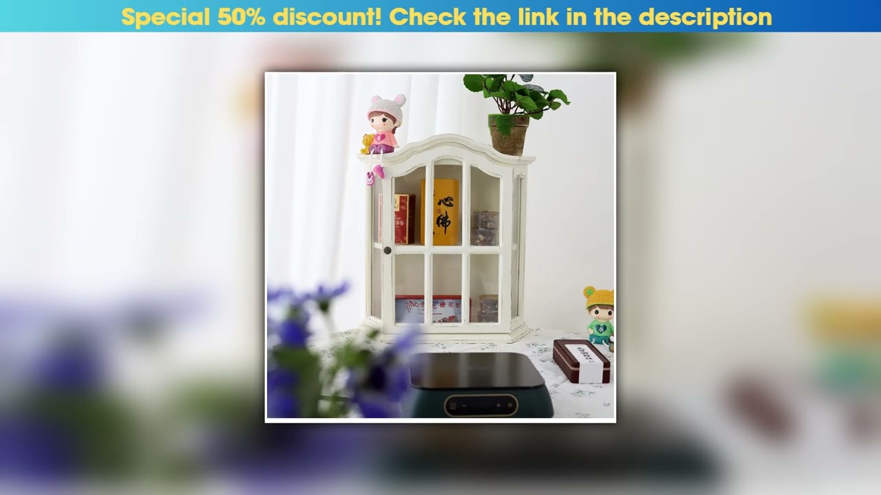 Best Seller ‌Rustic Farmhouse Display Cabinet with Glass Doors Distressed White Solid Wood Storage•