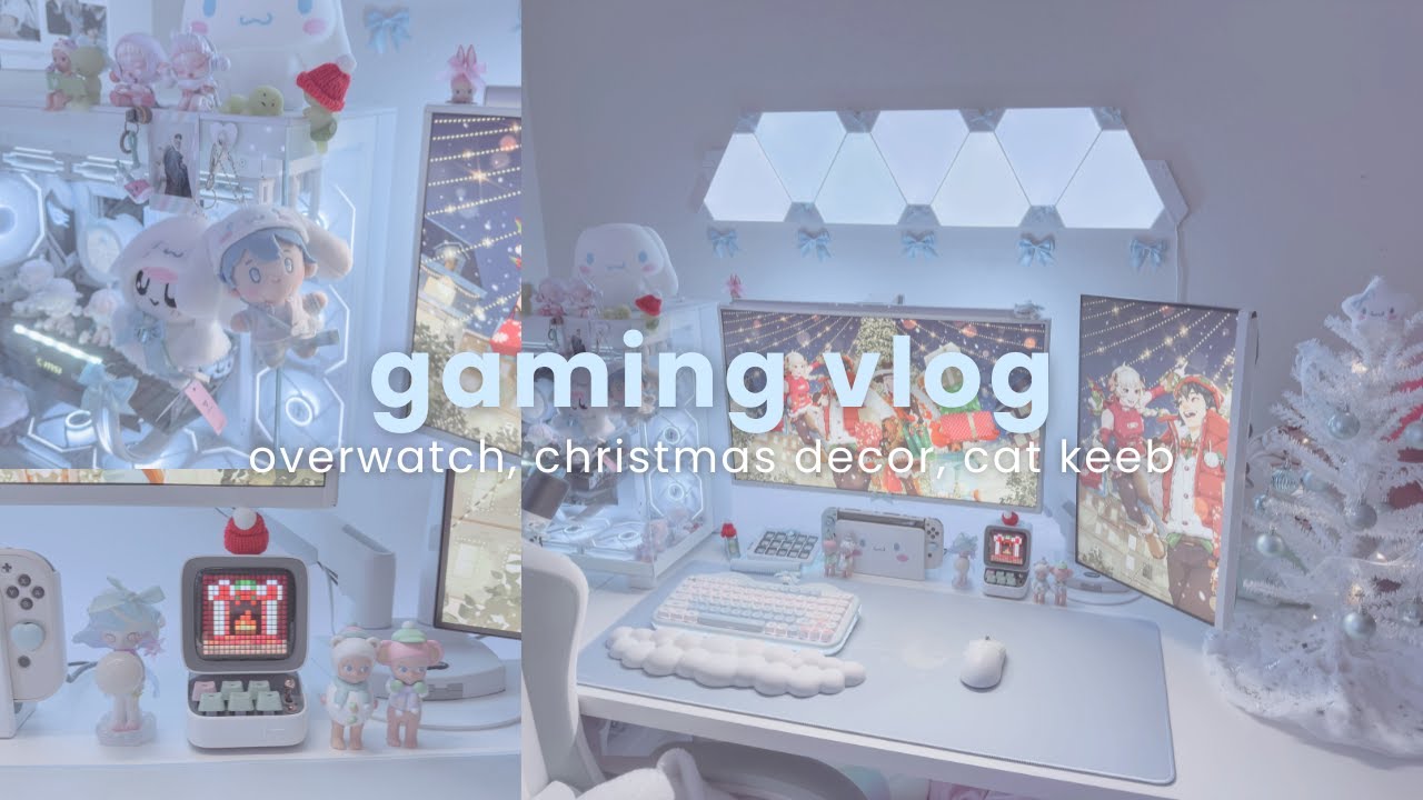 gaming vlog 🎧🩵 | playing overwatch 2, cat keyboard, christmas decor