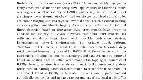 A Federated Deep Reinforcement Learning Based Trust Model in Underwater Acoustic Sensor Networks