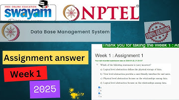 Database Management System (DBMS) Week 1 Assignment Solutions| Swayam NPTEL2025#swayamcourses#nptel