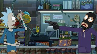 Rick and Morty season 9 episode 2 - Rick took out the armed robber and saved the store keeper 