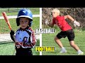 First 7 on 7 football practice and baseball batting practice 