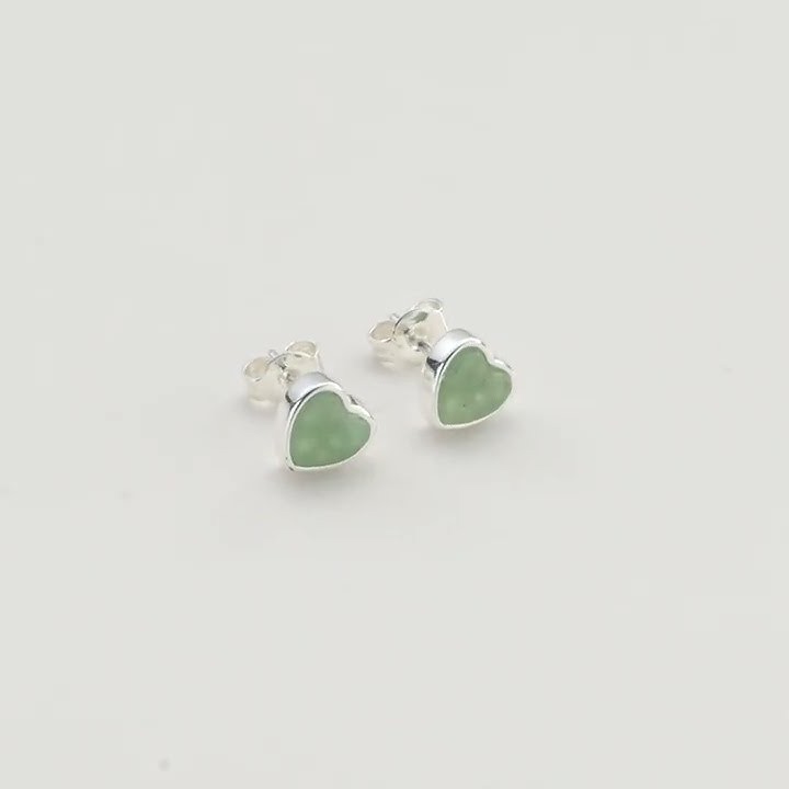 Green Aventurine Heart Stud Earrings with Quote Card by Philip Jones Jewellery
