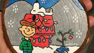 Charlie Brown and Snoopy Wood Slice Ornament