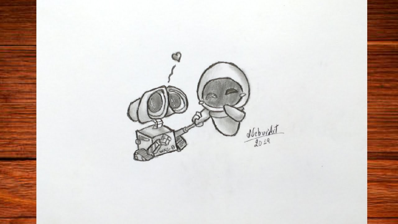 Como DIBUJAR a WALL E y EVAenamorados muy FACIL  How to draw Wall e and Eva in love NeburArt