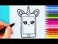 How to draw cute tablet | Drawing and coloring unicorn tablet