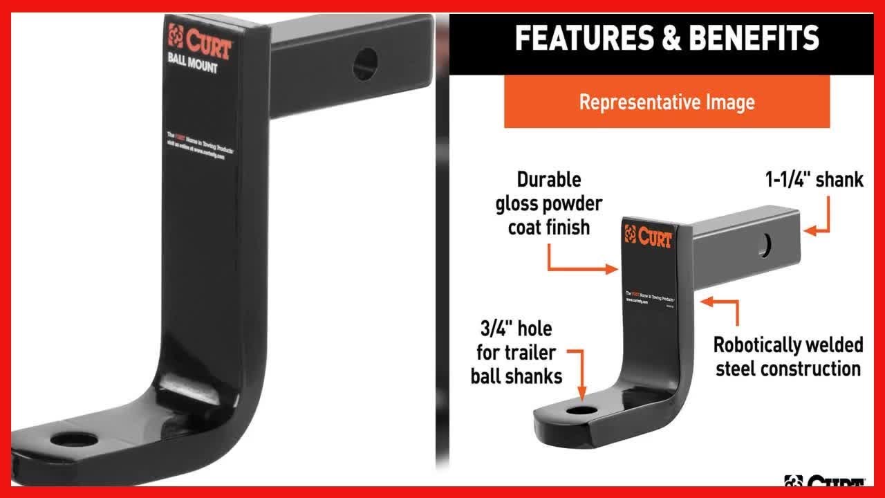 CURT 45028 Class 1 Trailer Hitch Ball Mount, Fits 1-1/4-Inch Receiver, 2,000 lbs, 3/4-Inch Hole