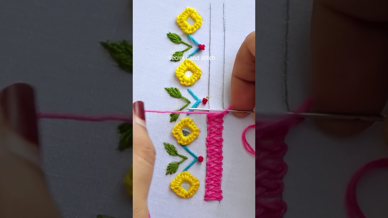 viral elegant hand embroidery || how to easy mirror border 
