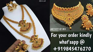 BEAUTIFUL 1 GRAM GOLD JEWELLERY || NECKLACE SETS || LONG HARAM|| For Price &amp; Details +919845476270