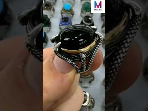 لعشاق الأسود خاتم فضه رجالي تحفه فنيه فضه إيطالي ٩٢٥ فضة خواتم 