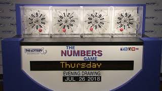 Evening Numbers Game Drawing: Thursday, July 26, 2018