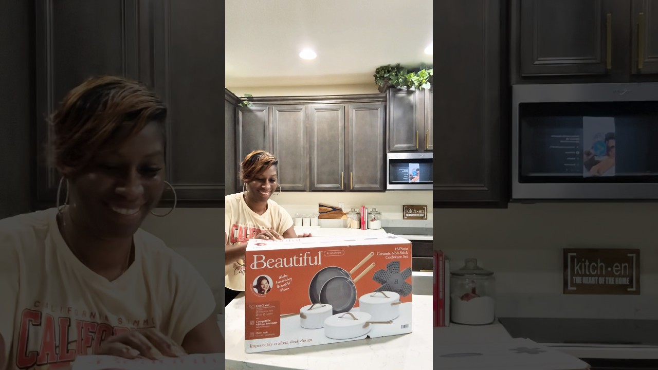 Drew Barrymores cookware is giving luxury mom vibes|Unboxing this 12-piece ceramic set #MomLifeTisha
