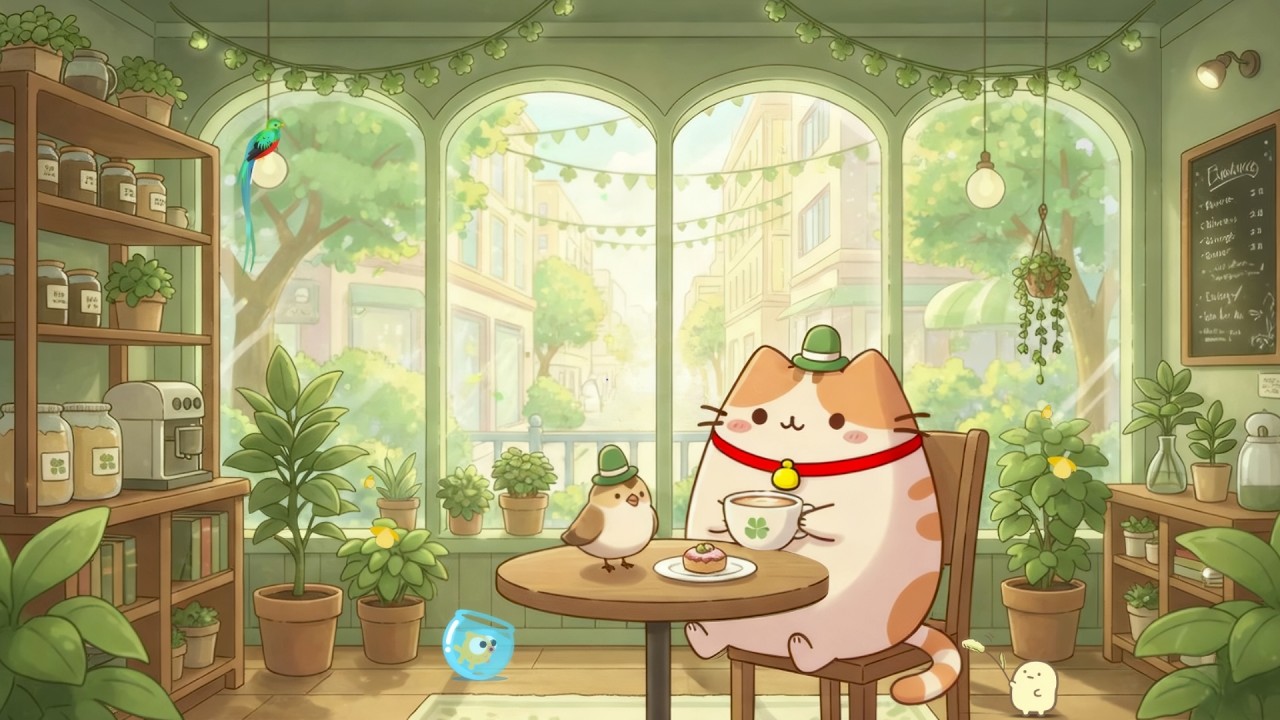 Morning Patrick’s Day Coffee at the Cafe ☕ Sunny Lofi Cat Mix 🌿 ...