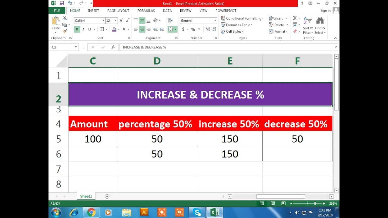 Percentage INEXCEL. Percentage decrease. Increasing in percentage. Формула ехел процент от числа.