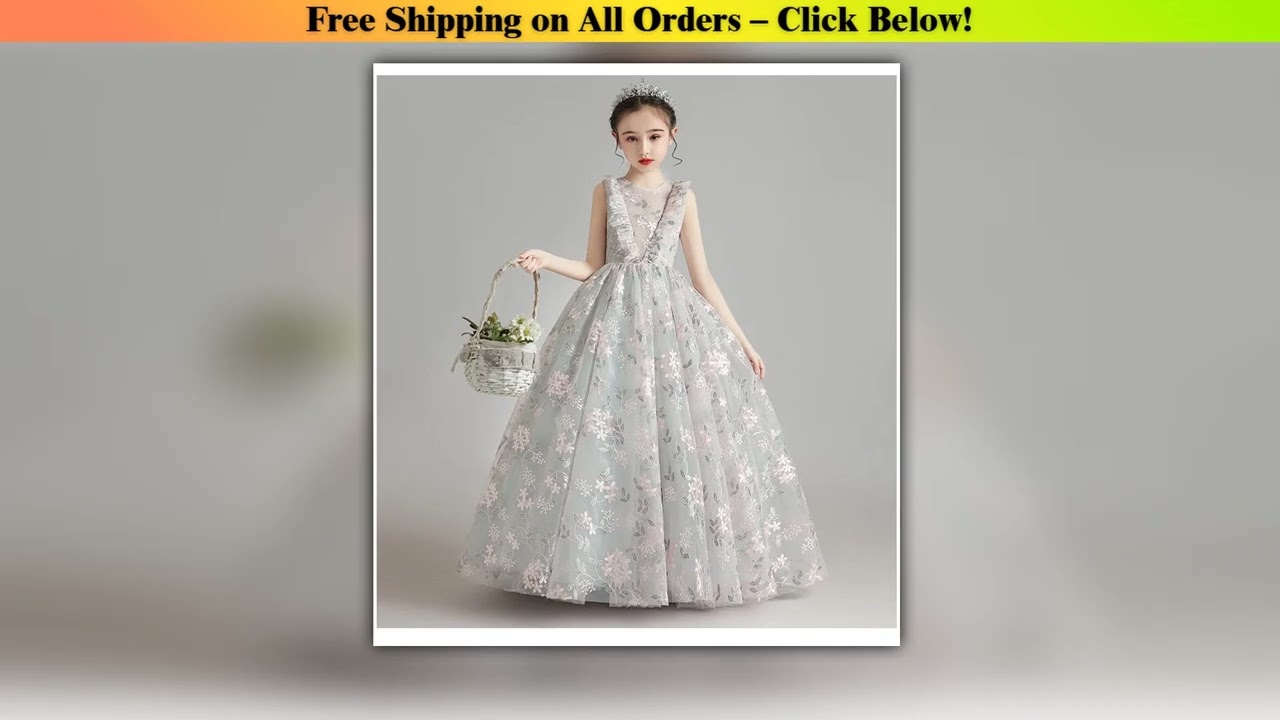 Fluffy Tulle Flower Girl Dresses Gray Lace Embroidery Floral Prom Gown Pageant For Weddings Kids