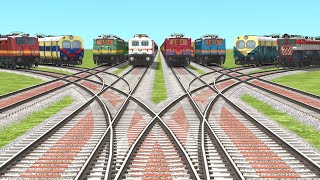 8 TRAINS CROSSING ON MID BIG CUT RAILROAD TRACKS | | 4 BRANCHED CURVED RAILROAD TRACKS
