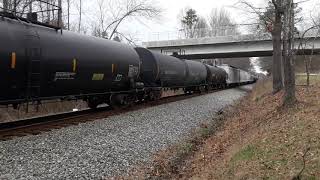 Cool crew on 160-car long NS M53 (extra 153) thru Downtown Gainesville, Ga on 2/23/20