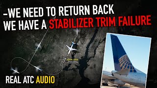 STABILIZER TRIM FAILURE. United Boeing 737-900 Emergency Return. REAL ATC