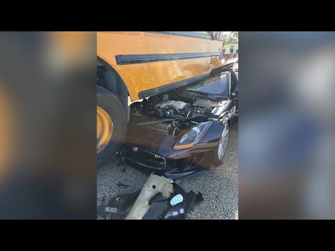 Driver crashes into school bus, arrested for domestic battery hours later