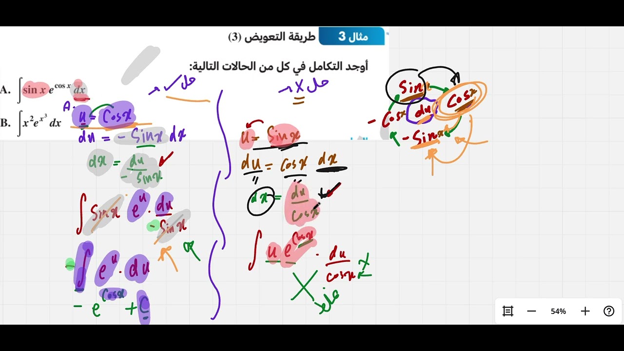 شرح مثال 3 درس 3 (تكامل بتعويض )