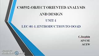 CS8592-Object Oriented Analysis and Dseign/Introduction to OOAD