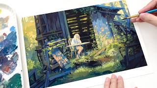 Relaxing Gouache Painting｜Painting Emotions Through a Ruined World｜Paint With Me｜Cozy Art Process🌿