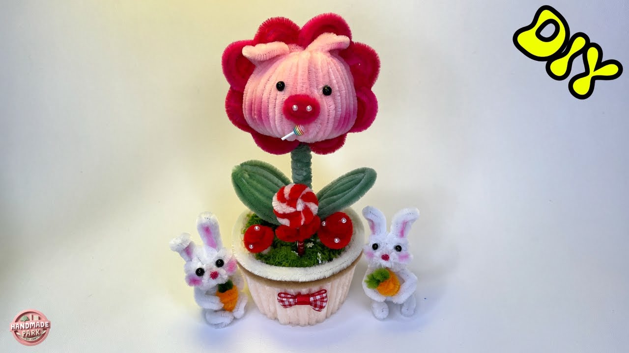 DIY Cute Pig Head Mini Flower Pot with Pipe Cleaners 🐷 Easy  