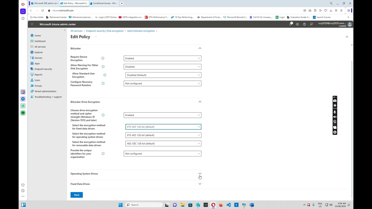 Microsoft 365 how I configure bitlocker policy to encryption computer hard disks