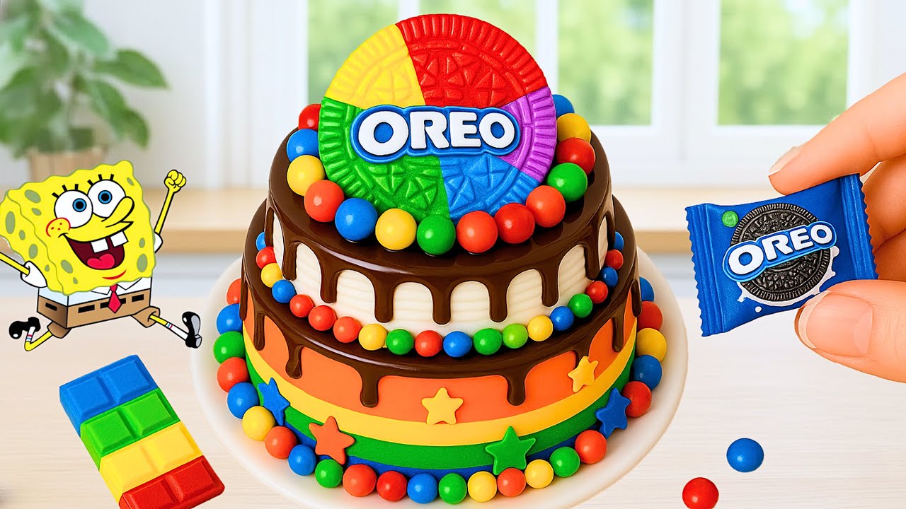 Мини-радужный торт 🌈🍫 Торт с шоколадной глазурью и печеньем Oreo, который выглядит просто идеальн...