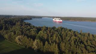 Ruissalo Island from above with Viking Grace arriving in Turku