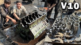 Engine Restoration Mercedes Truck V10 || How to Rebuild Engine with Basic Tools