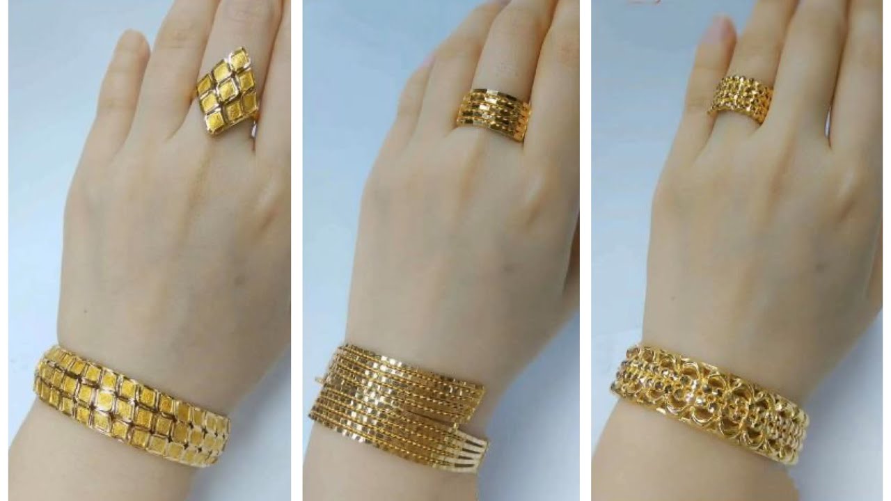 Gold Bangle designs with Finger Ring Collection