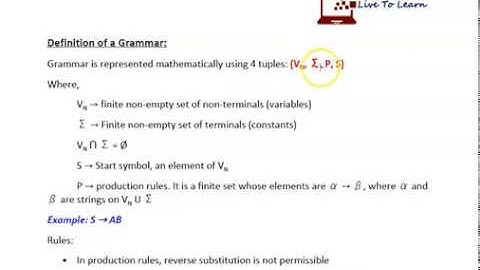 Definition of Grammars for Automata - Theory of Computation