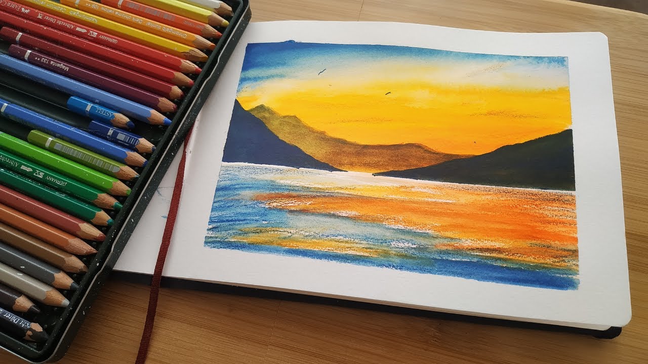 Watercolor pencils beginners landscape tutorial