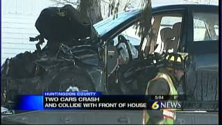 Two cars collide; One hits house in Huntingdon Co.