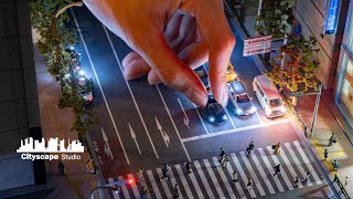 【Diorama】Lights of miniature cars glow! Urban Nightscape Diorama Completed Edition【Just Plug】