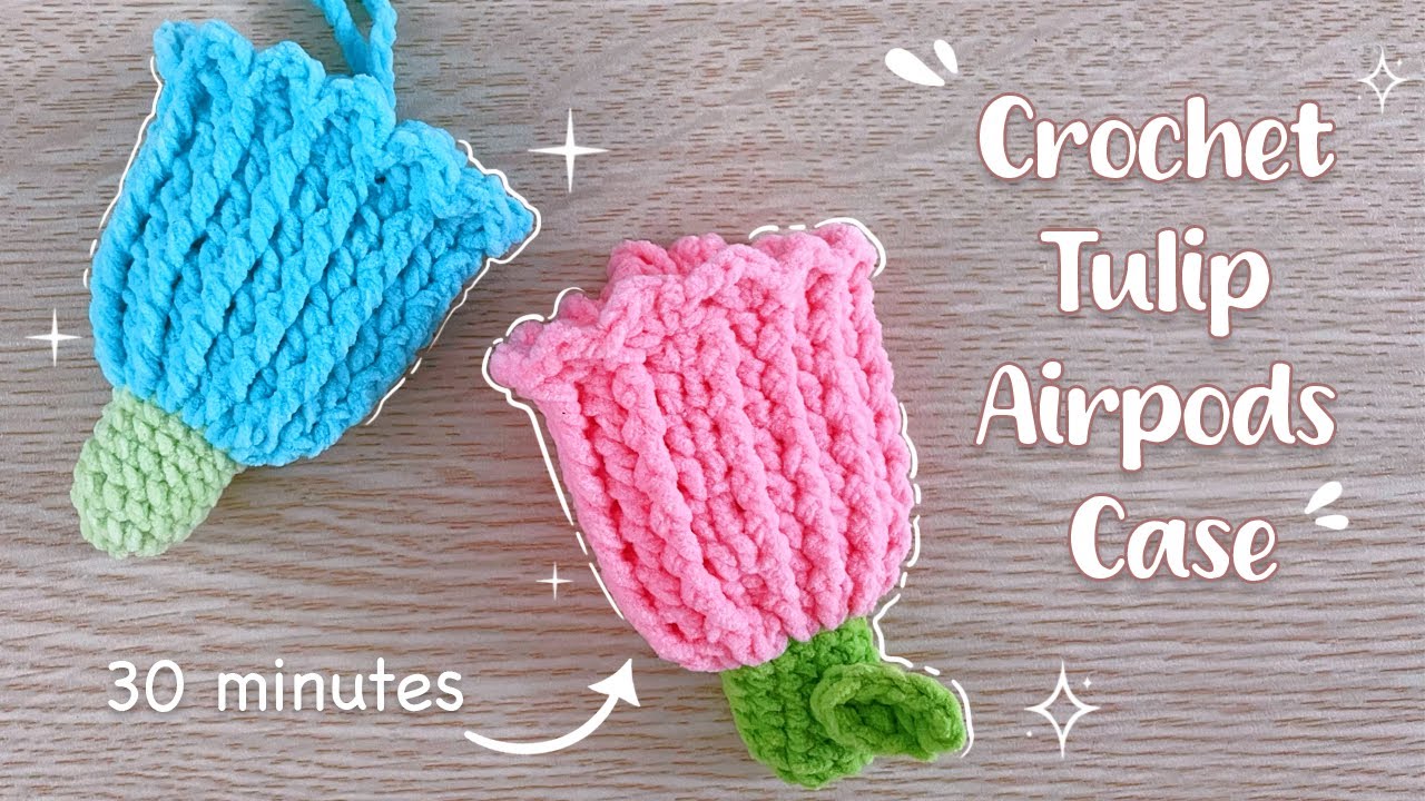 Crochet Tulip AirPods Case | Easy Drawstring Pouch for Beginners | Tiny Crochet Lab