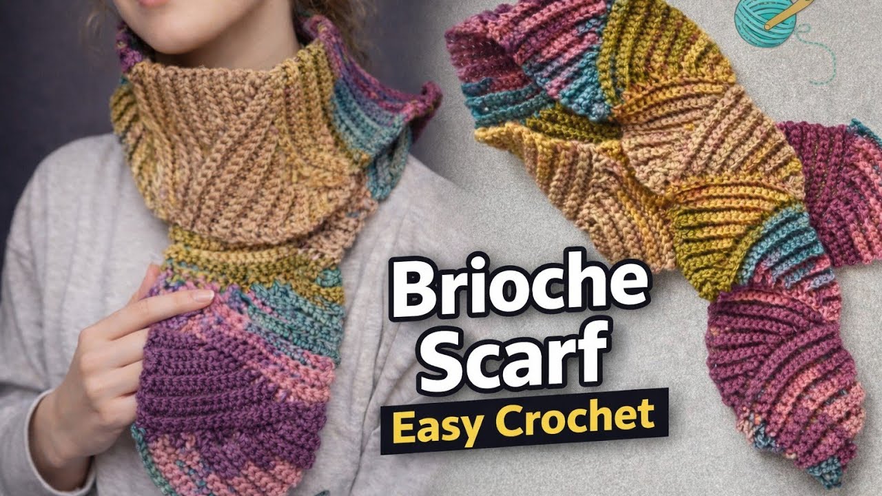 Простой шарф, связанный крючком в технике бриошь | Подходит для начинающих и имеет интересную тек...
