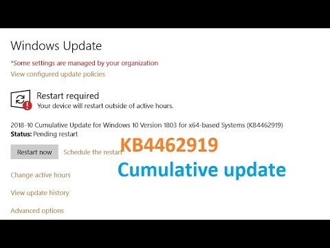 Cumulative Update for Windows 10 Version 1803 for x64 based Systems KB4462919