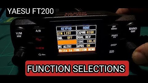 YAESU FTM200 Function Title (in blue) Selections