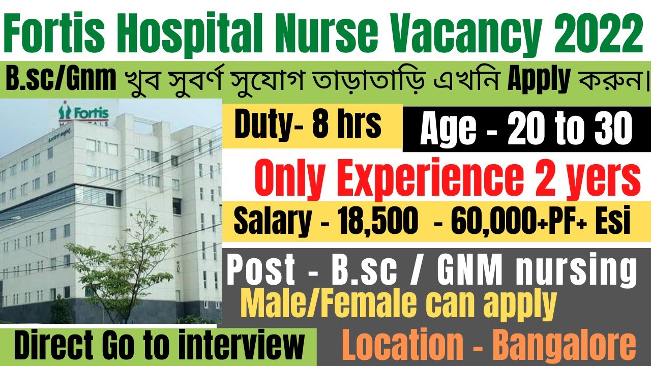 staff nurse vacancy 2022|nurse recruitment 2022|healthcare staffing|Fortis  hospital job vacancy| - YouTube