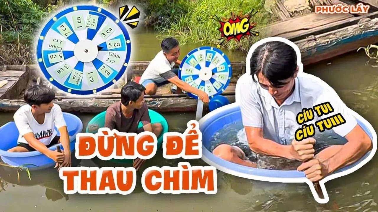 Thử Thách Ngồi Thau Không Chìm Với Vòng Quay Đổ Nước 