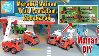 Merakit Mobil Mobilan Pemadam Kebakaran Mekanik Cilik DIY , Fire Truck, Crane Fire, Springkle Lift