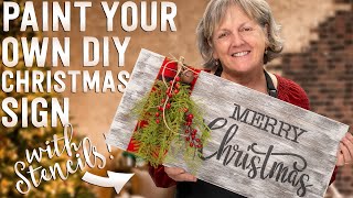 Paint a Rustic Background Merry Christmas Sign with Stencils | DIY Holiday Decor