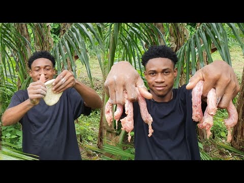 Caribbean Boy Cooking 🌶 Spicy Egg Powderd Chicken Neck RECIPE! Biggest Dumplings! {Food, Primitive}